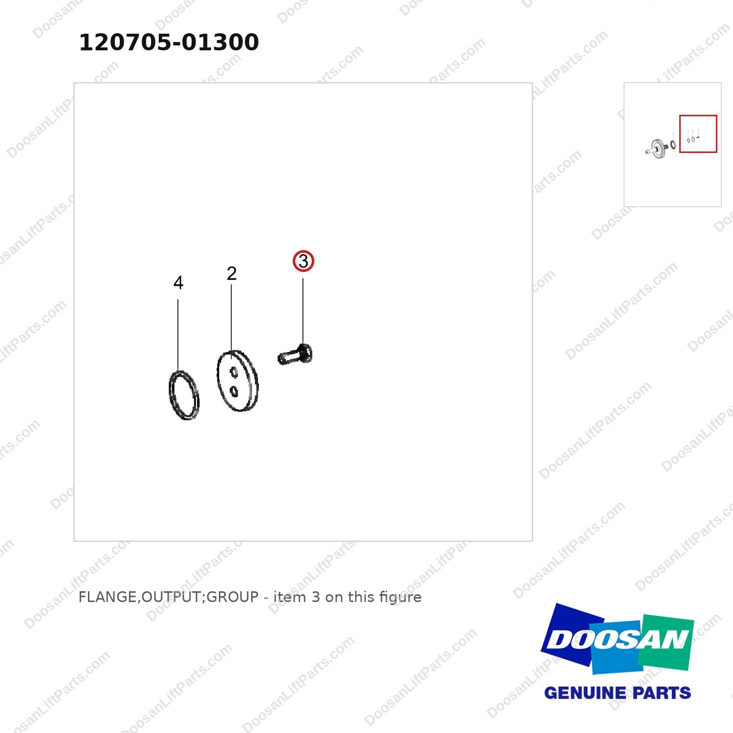 120705-01300 FLANGE,OUTPUT;GROUP - parts diagram, item 3 shown - genuine Doosan / Bobcat forklift part
