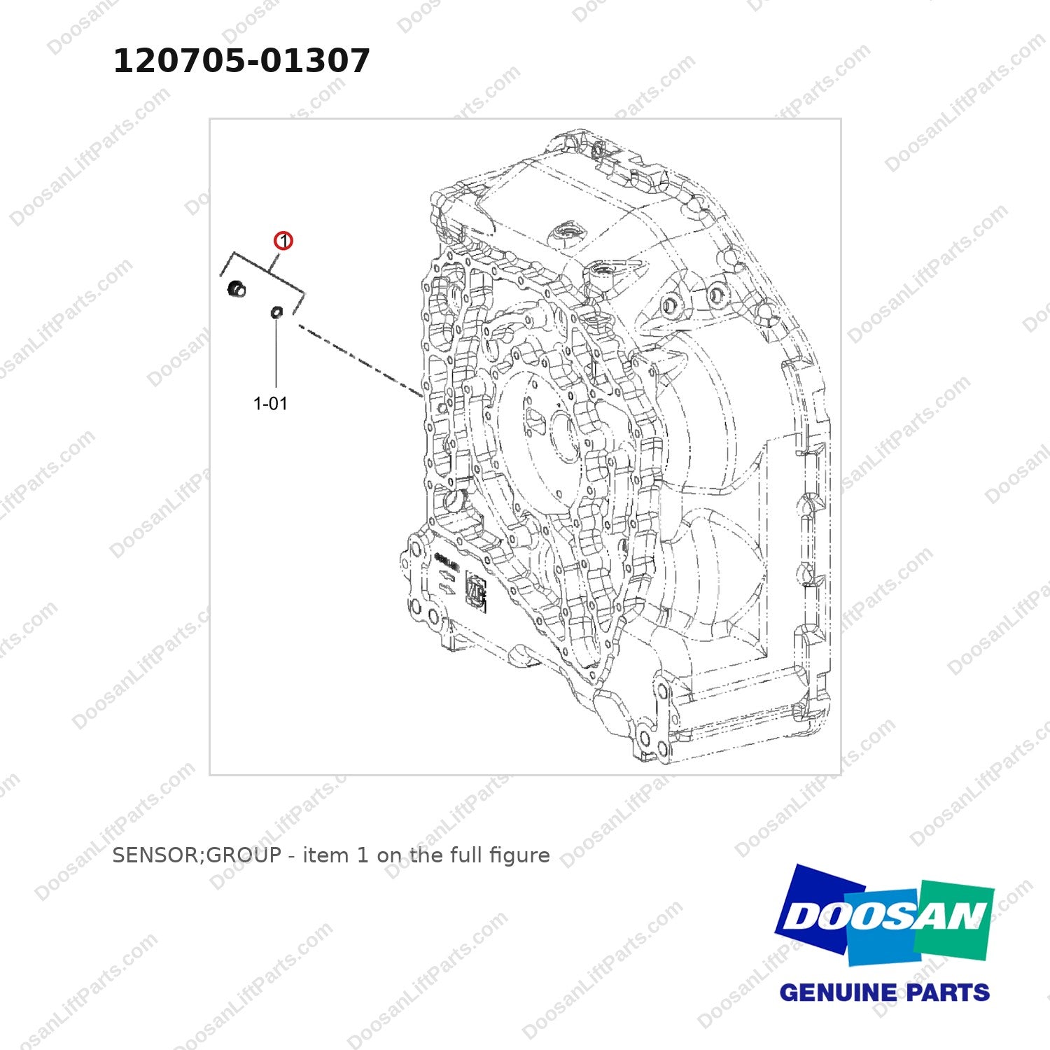 120705-01307 SENSOR;GROUP - full parts diagram, item 1 marked - genuine Doosan / Bobcat forklift part
