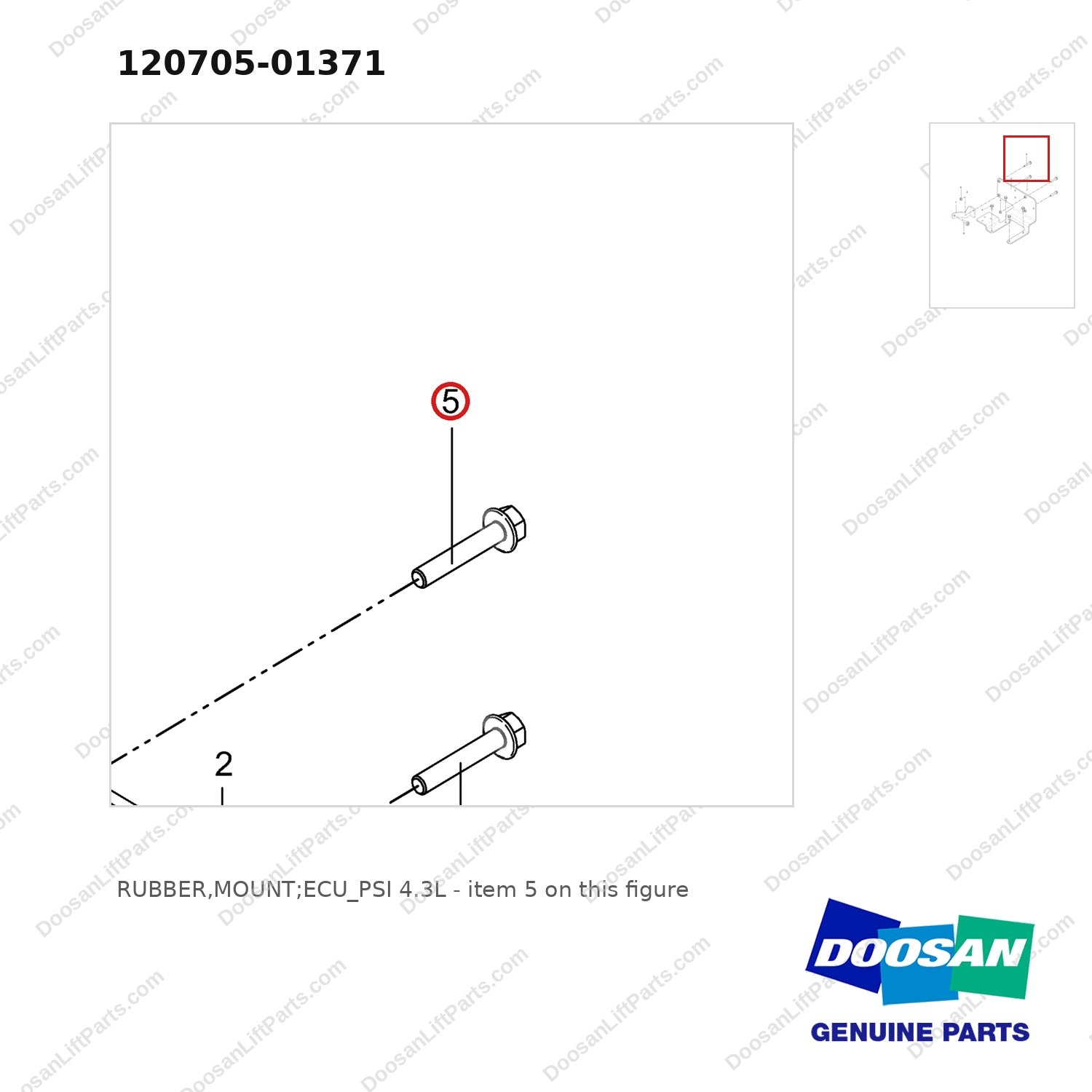 120705-01371 RUBBER,MOUNT;ECU_PSI 4.3L - parts diagram, item 5 shown - genuine Doosan / Bobcat forklift part