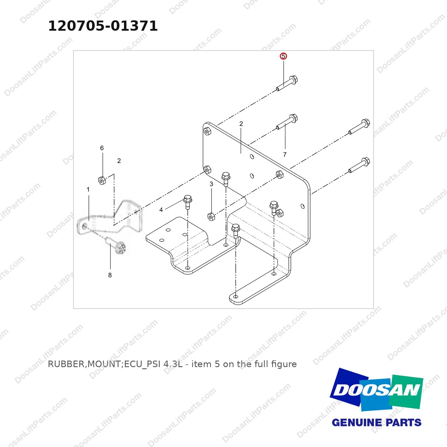120705-01371 RUBBER,MOUNT;ECU_PSI 4.3L - full parts diagram, item 5 marked - genuine Doosan / Bobcat forklift part