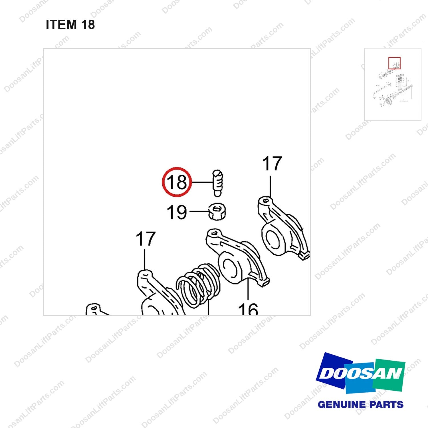 120705-01415 CAMSHAFT GROUP;GCT K25 CERT ENGINE - parts diagram, item 18 shown - genuine Doosan / Bobcat forklift part