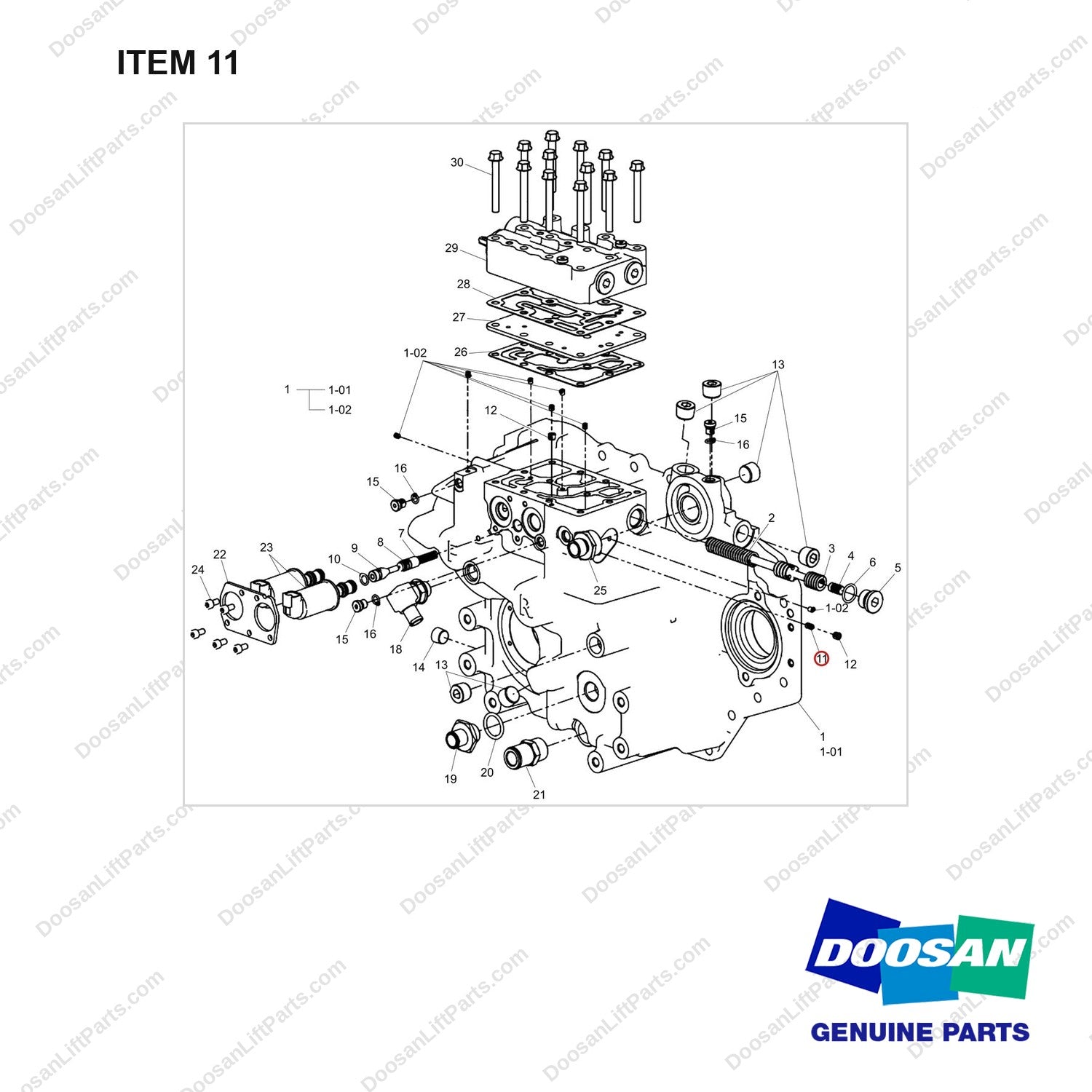 120705-01497 CASE ASSY;TM - full parts diagram, item 11 marked - genuine Doosan / Bobcat forklift part
