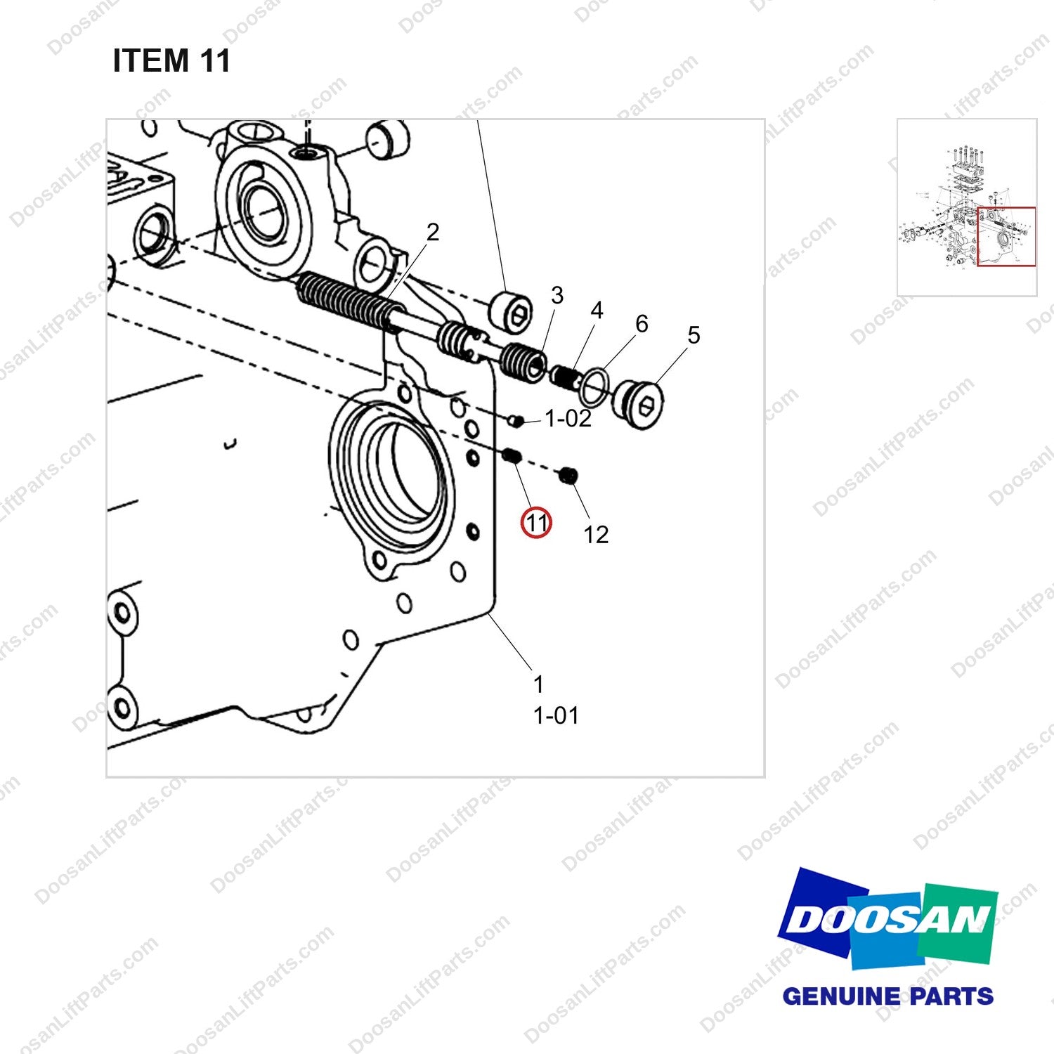 120705-01497 CASE ASSY;TM - parts diagram, item 11 shown - genuine Doosan / Bobcat forklift part