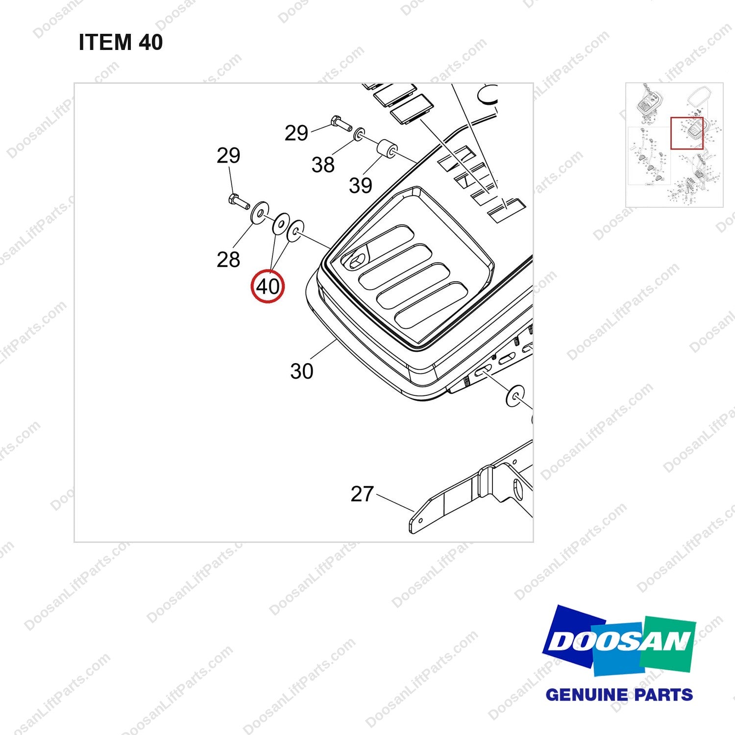 120804-00131 VALVE ASSY,CONTROL;3SEC/3LEVER - parts diagram, item 40 shown - genuine Doosan / Bobcat forklift part
