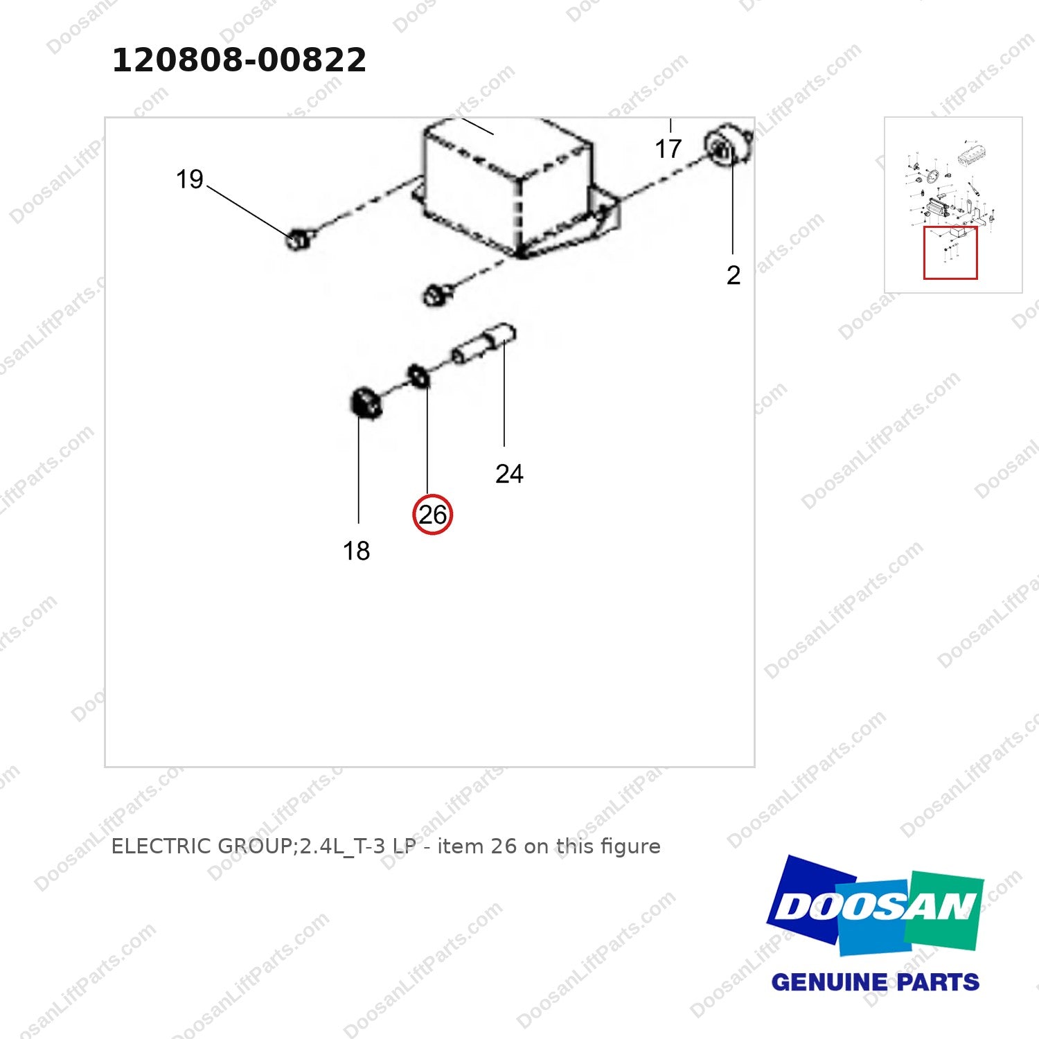 120808-00822 ELECTRIC GROUP;2.4L_T-3 LP - parts diagram, item 26 shown - genuine Doosan / Bobcat forklift part