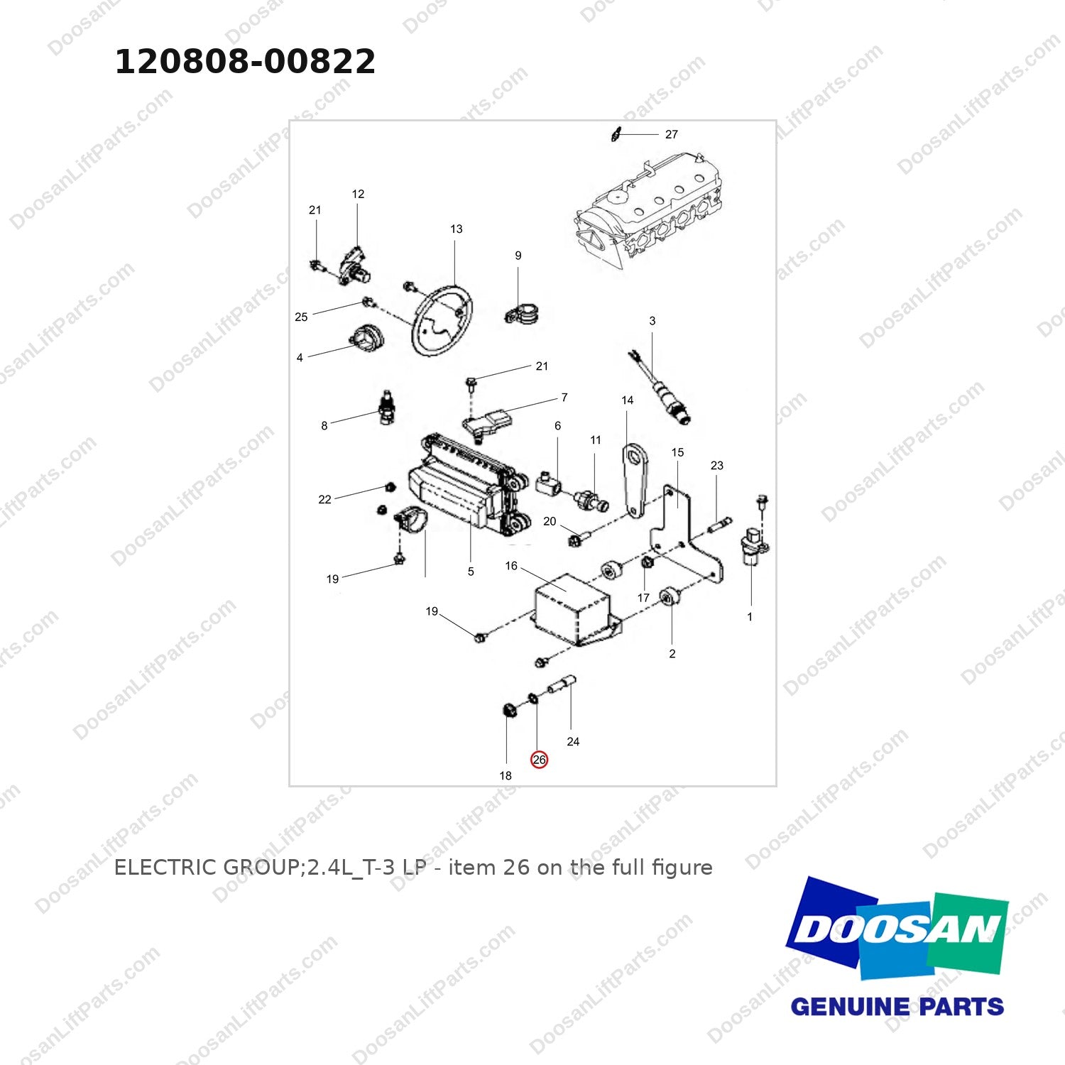 120808-00822 ELECTRIC GROUP;2.4L_T-3 LP - full parts diagram, item 26 marked - genuine Doosan / Bobcat forklift part