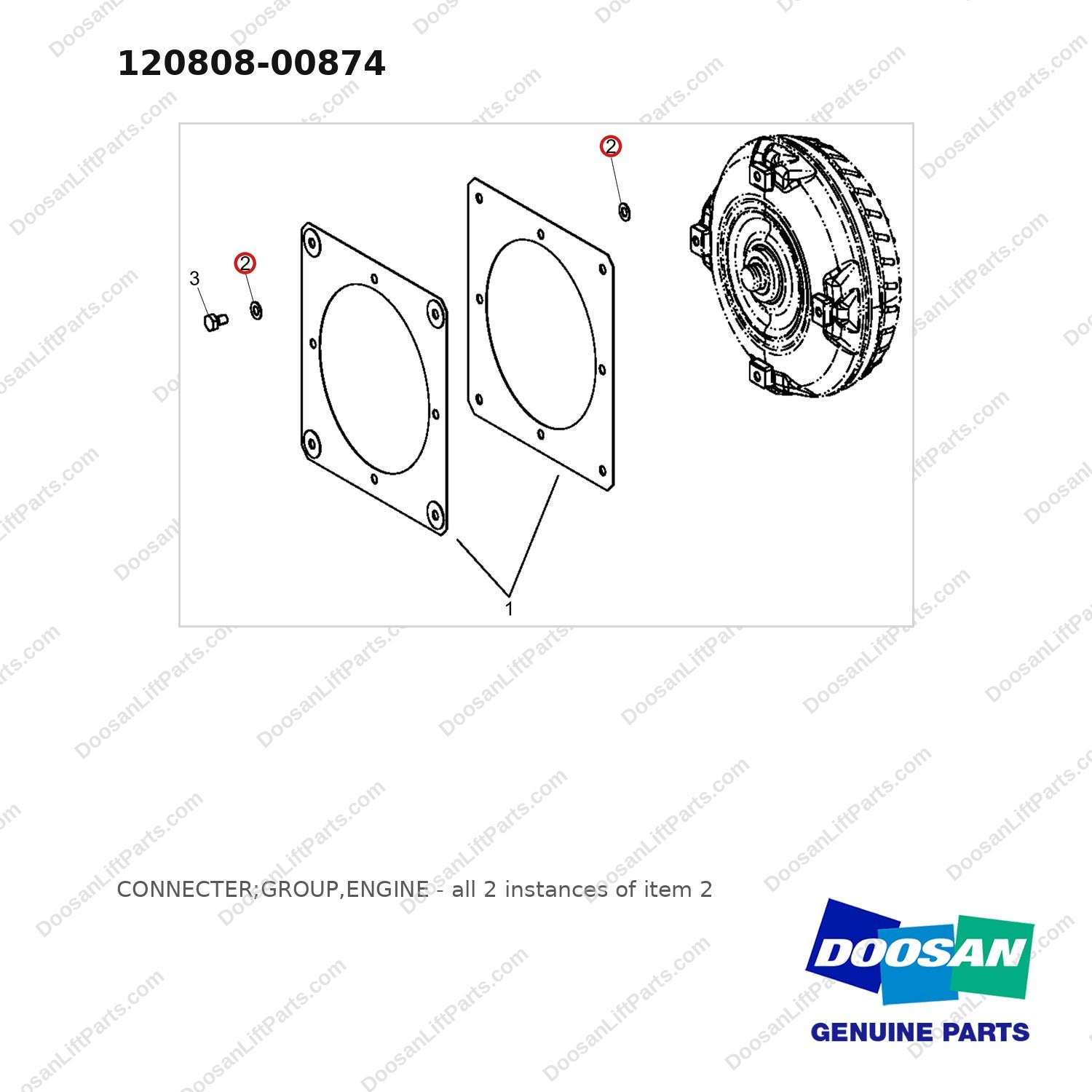 120808-00874 CONNECTER;GROUP,ENGINE - full parts diagram, item 2 marked - genuine Doosan / Bobcat forklift part