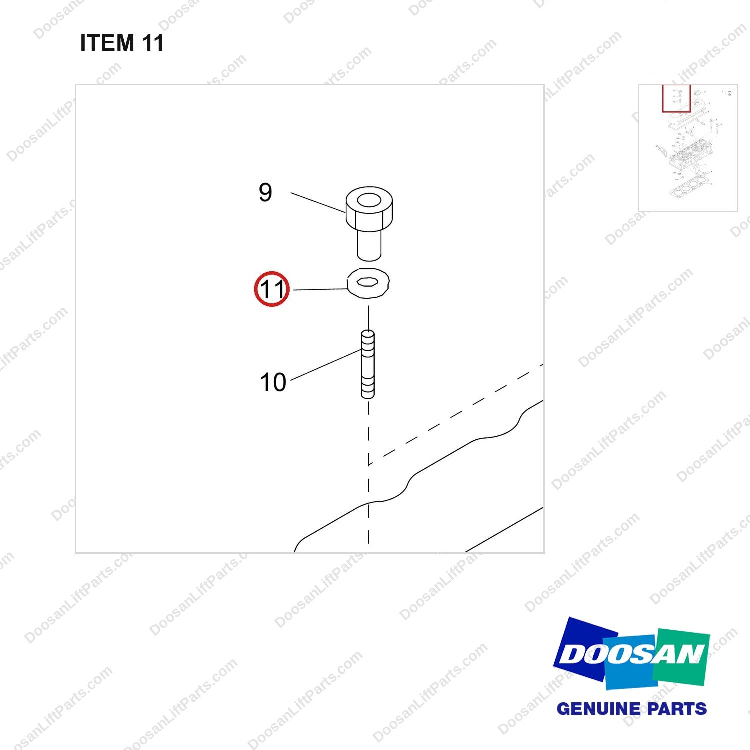 120808-01078 HEAD ASSY,CYLINDER - parts diagram, item 11 shown - genuine Doosan / Bobcat forklift part