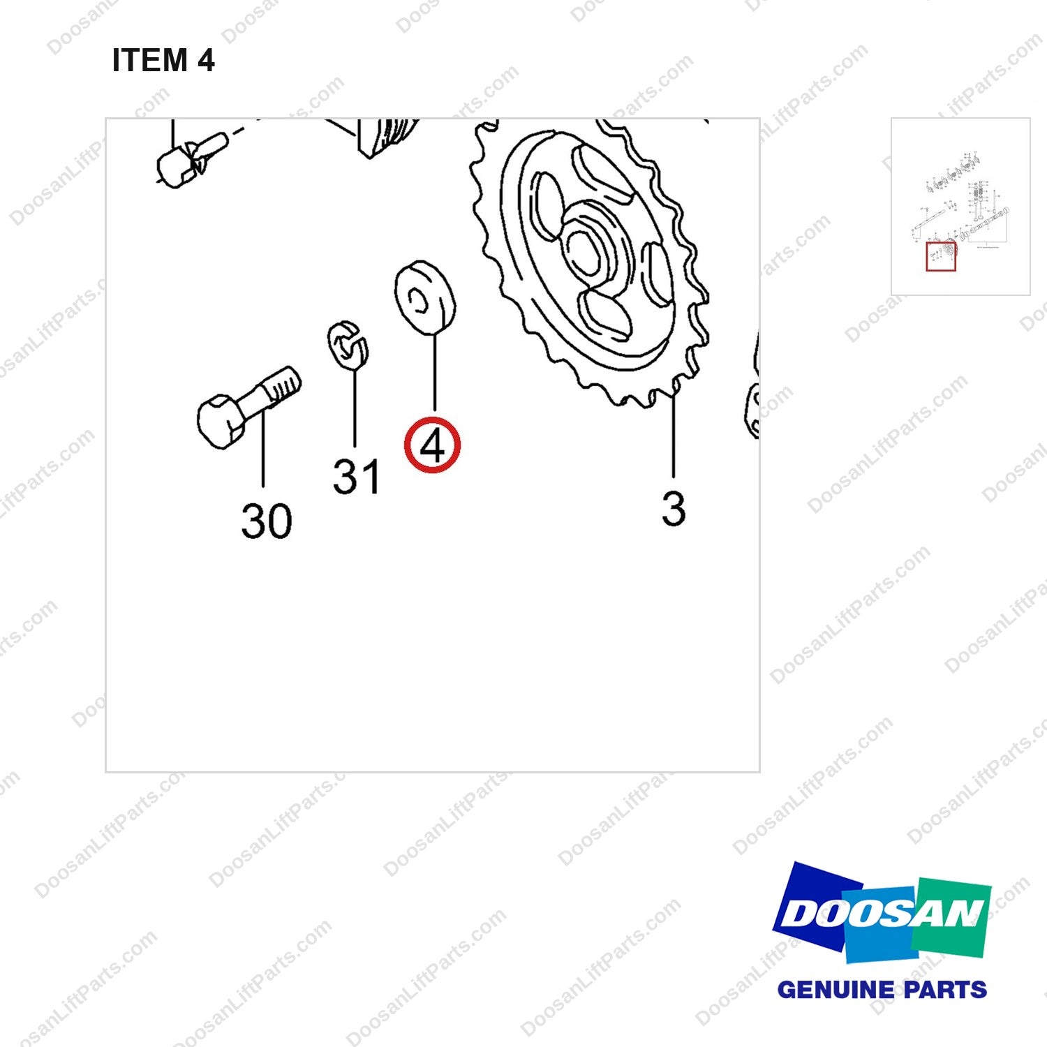 120808-01079 CAMSHAFT GROUP;GCT K25 CERT ENGINE - parts diagram, item 4 shown - genuine Doosan / Bobcat forklift part