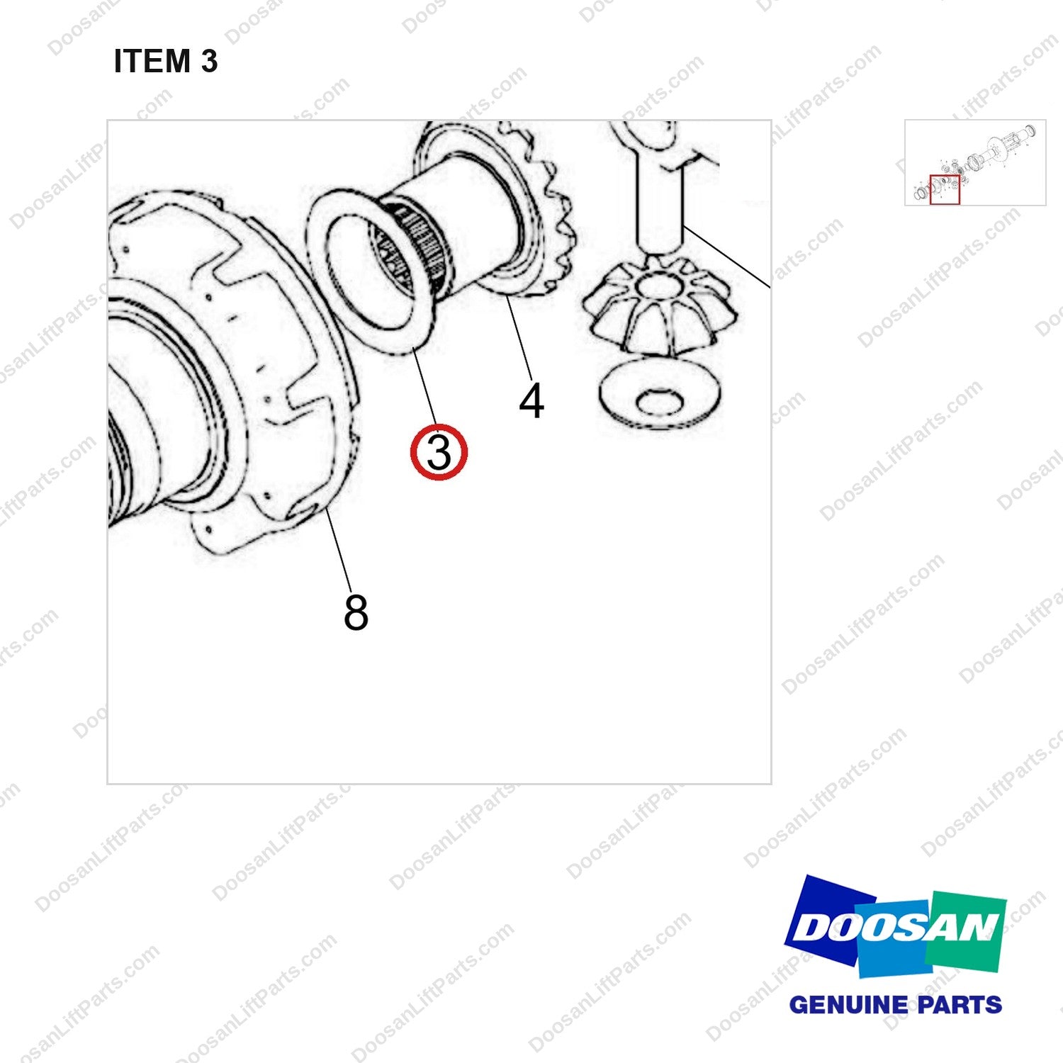 120808-01139 DIFFERENTIAL ASSY - parts diagram, item 3 shown - genuine Doosan / Bobcat forklift part