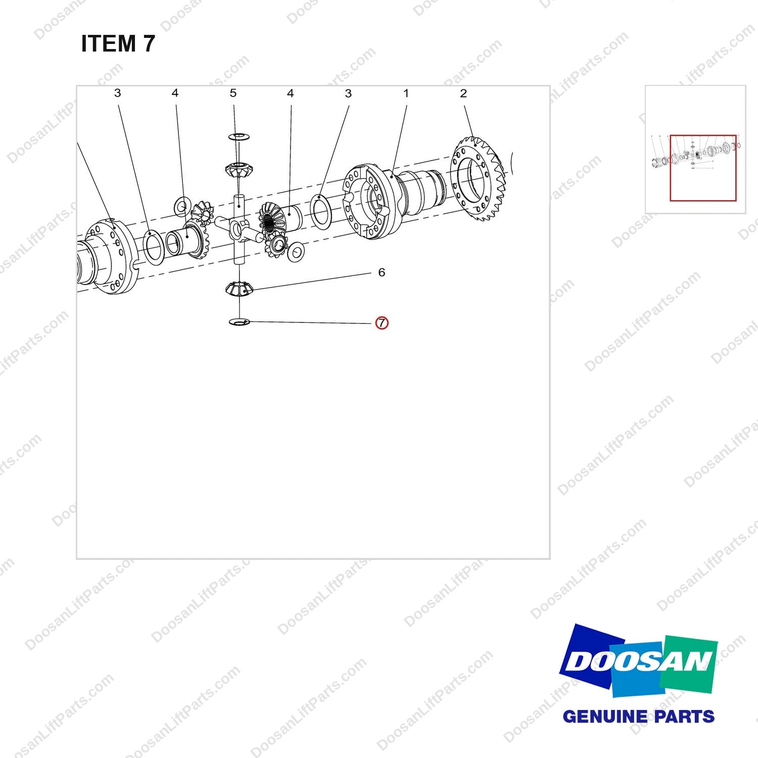 120808-01143 DIFFERENTIAL ASSY - parts diagram, item 7 shown - genuine Doosan / Bobcat forklift part