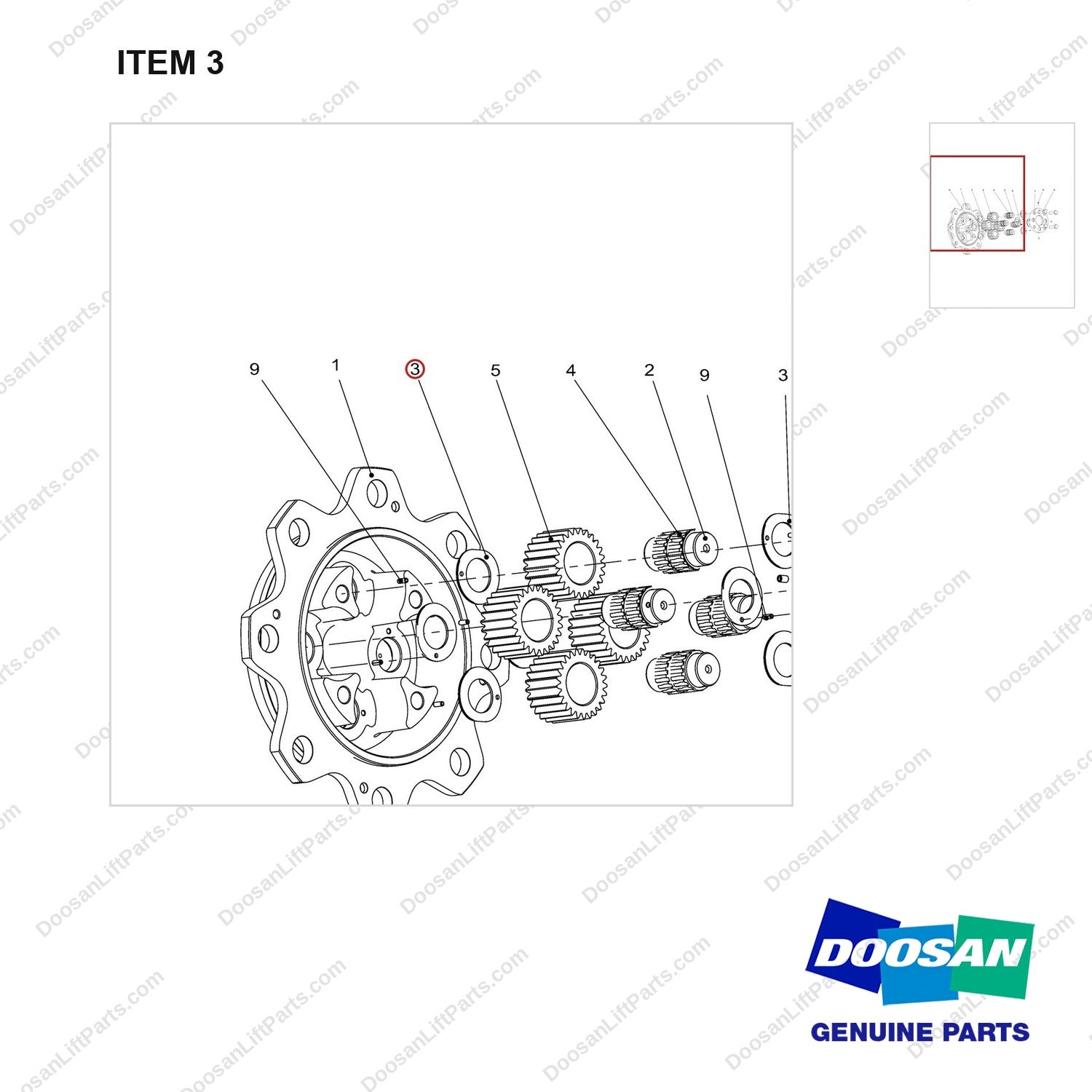 120808-01146 HUB ASSY;CARRIER,2ND - parts diagram, item 3 shown - genuine Doosan / Bobcat forklift part