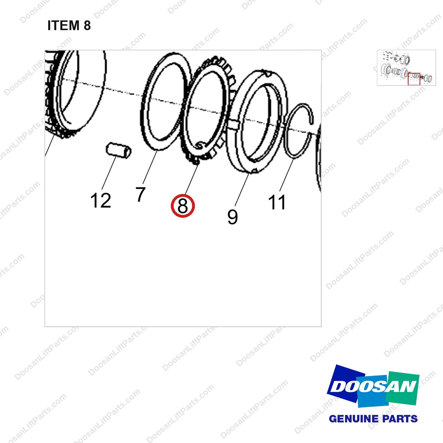 120808-01149 HUB ASSY - parts diagram, item 8 shown - genuine Doosan / Bobcat forklift part
