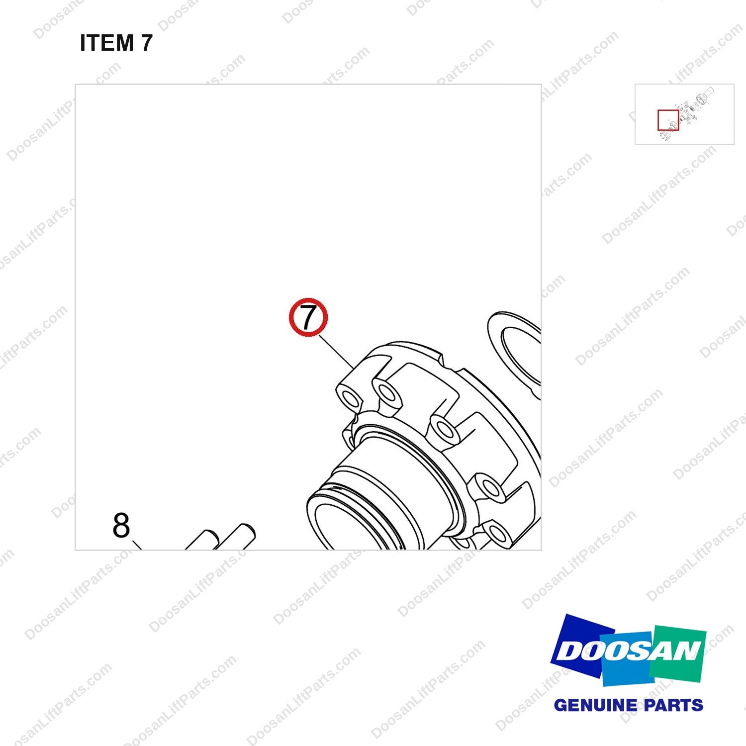 120808-01475 GEAR,DIFFERENTIAL;PAIR - parts diagram, item 7 shown - genuine Doosan / Bobcat forklift part