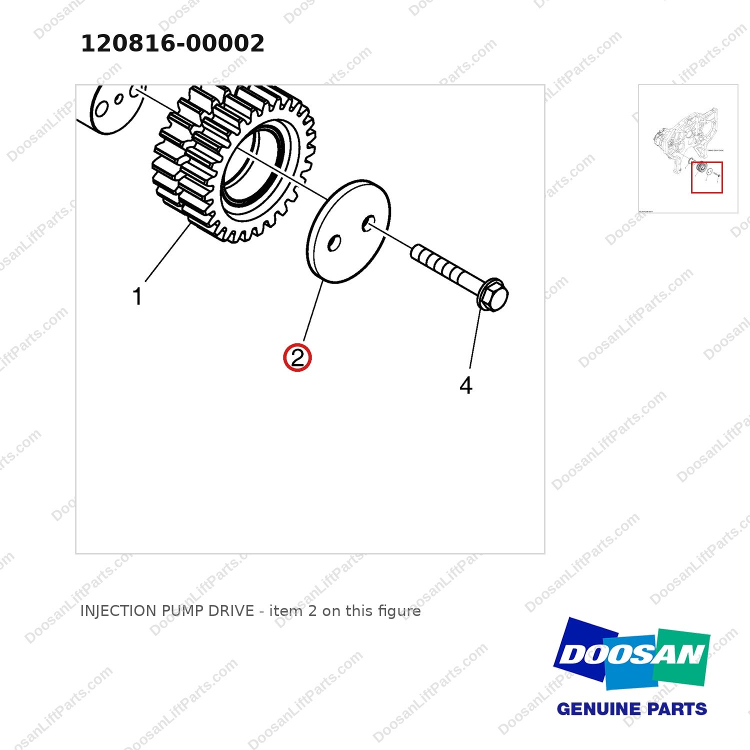 120816-00002 INJECTION PUMP DRIVE - parts diagram, item 2 shown - genuine Doosan / Bobcat forklift part