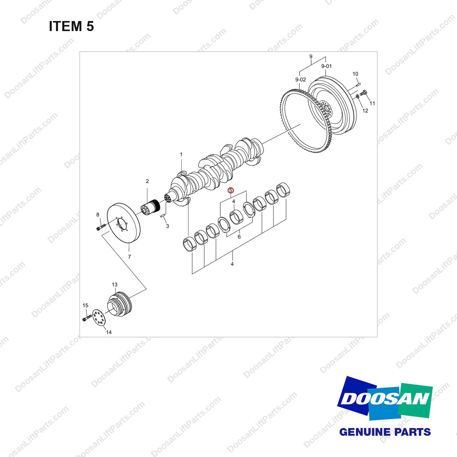 120816-00083A Driving System - full parts diagram, item 5 marked - genuine Doosan / Bobcat forklift part