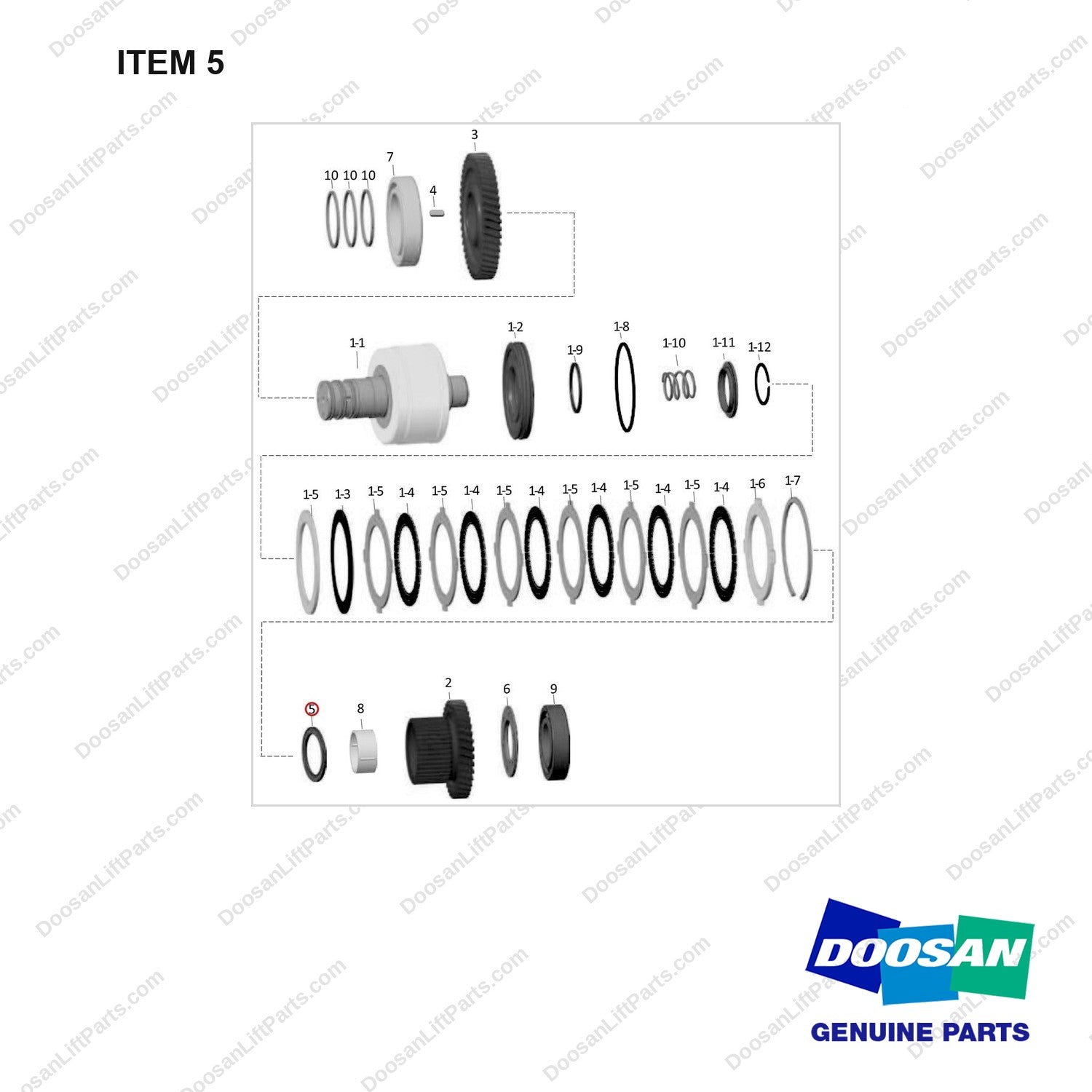 120816-00266 CLUTCH ASSY;COUNTER - full parts diagram, item 5 marked - genuine Doosan / Bobcat forklift part