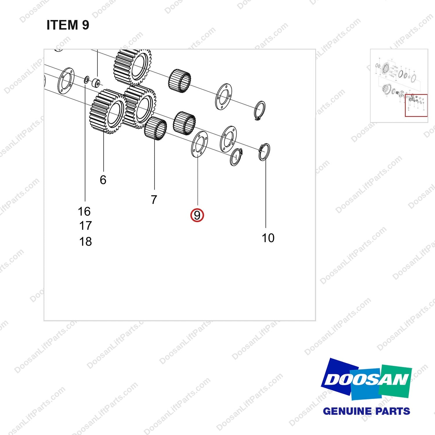 120816-00278 HUB,AXLE;ASSY - parts diagram, item 9 shown - genuine Doosan / Bobcat forklift part