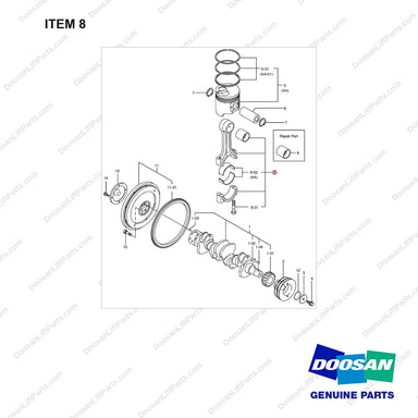 129900-23000 Crankshaft & Piston Gp - full parts diagram, item 8 marked - genuine Doosan / Bobcat forklift part