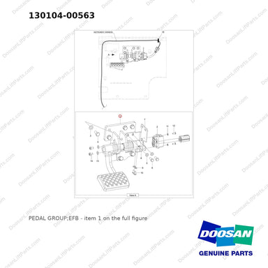 130104-00563 PEDAL GROUP;EFB - full parts diagram, item 1 marked - genuine Doosan / Bobcat forklift part