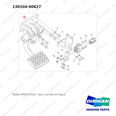 130104-00627 PEDAL GROUP;PLUS - full parts diagram, item 1 marked - genuine Doosan / Bobcat forklift part