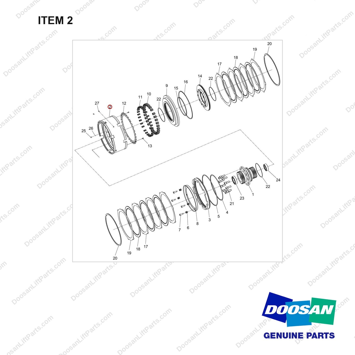 130105-00124 CLUTCH ASSY;FWD - full parts diagram, item 2 marked - genuine Doosan / Bobcat forklift part