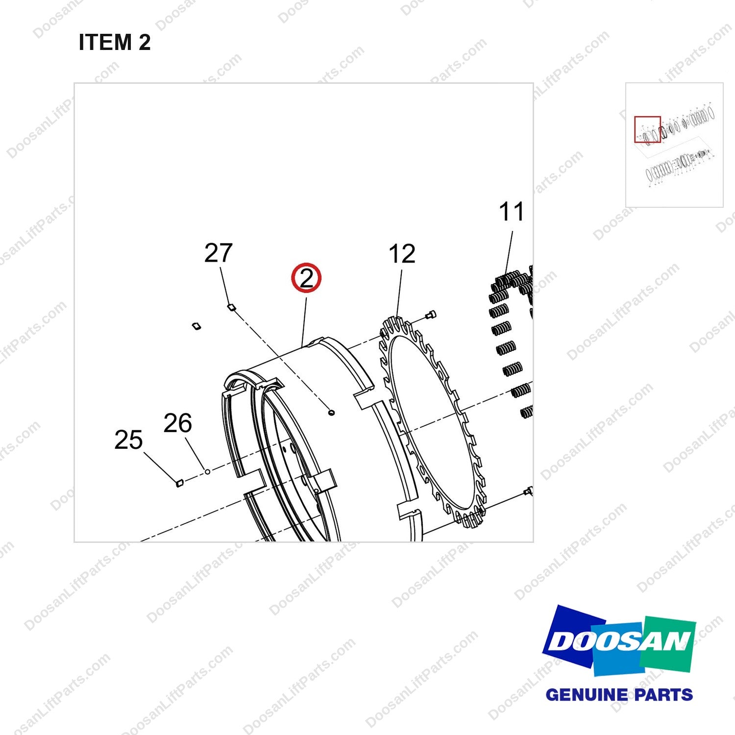 130105-00124 CLUTCH ASSY;FWD - parts diagram, item 2 shown - genuine Doosan / Bobcat forklift part