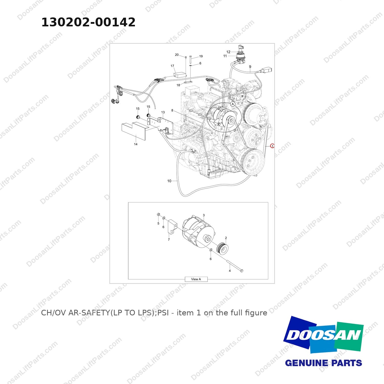 130202-00142 CH/OV AR-SAFETY(LP TO LPS);PSI - full parts diagram, item 1 marked - genuine Doosan / Bobcat forklift part
