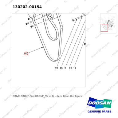 130202-00154 DRIVE GROUP,FAN;GROUP_PSI 4.3L - parts diagram, item 10 shown - genuine Doosan / Bobcat forklift part