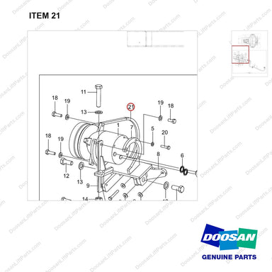 130202-00179 AIR CONDITIONER GP;CHASSIS,T3 - parts diagram, item 21 shown - genuine Doosan / Bobcat forklift part