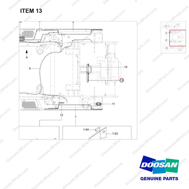 130202-00184 CH/OV AR-CABIN GROUP;LP - parts diagram, item 13 shown - genuine Doosan / Bobcat forklift part