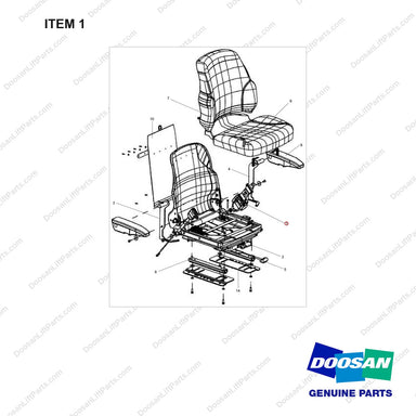 130202-00241BC SEAT;SUS/PVC/ARMREST - full parts diagram, item 1 marked - genuine Doosan / Bobcat forklift part