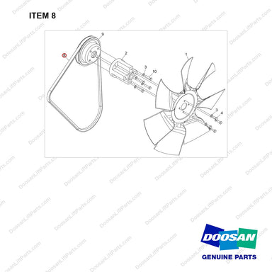 130202-00242 FAN GP;INCREASE RATIO, G25S-9 - full parts diagram, item 8 marked - genuine Doosan / Bobcat forklift part