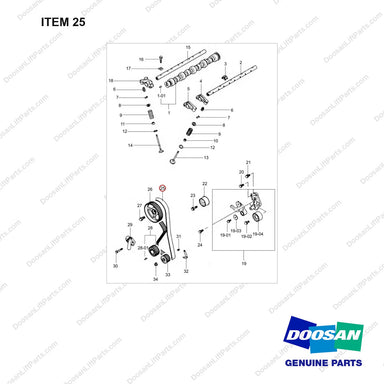 130204-00488 CAMSHAFT GROUP;VALVE GROUP - full parts diagram, item 25 marked - genuine Doosan / Bobcat forklift part