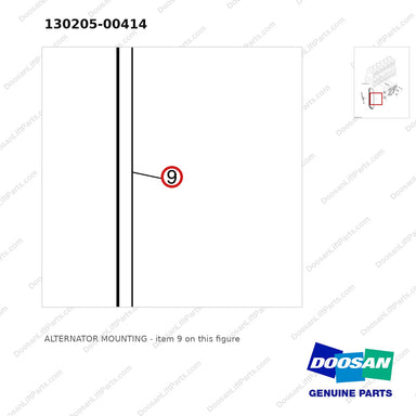 130205-00414 ALTERNATOR MOUNTING - parts diagram, item 9 shown - genuine Doosan / Bobcat forklift part