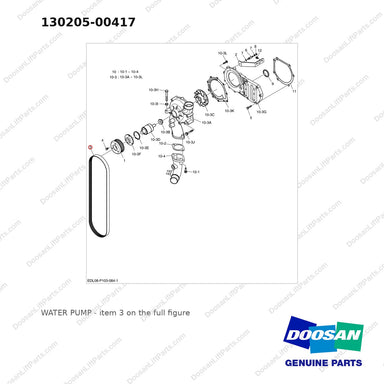 130205-00417 WATER PUMP - full parts diagram, item 3 marked - genuine Doosan / Bobcat forklift part