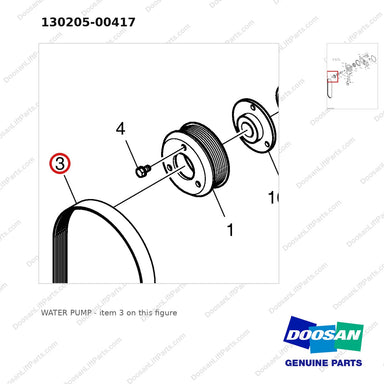 130205-00417 WATER PUMP - parts diagram, item 3 shown - genuine Doosan / Bobcat forklift part