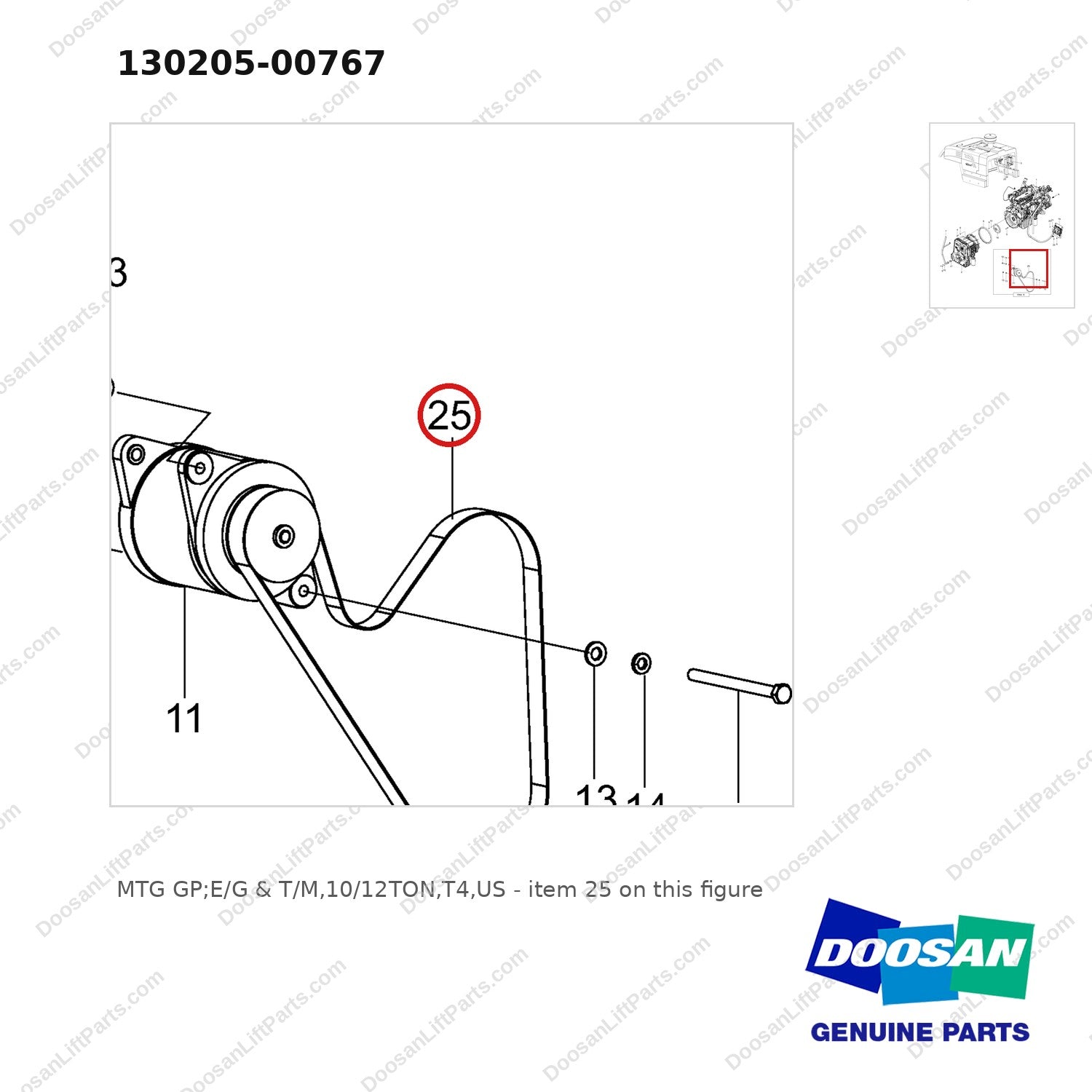 130205-00767 MTG GP;E/G & T/M,10/12TON,T4,US - parts diagram, item 25 shown - genuine Doosan / Bobcat forklift part