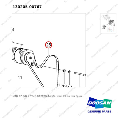 130205-00767 MTG GP;E/G & T/M,10/12TON,T4,US - parts diagram, item 25 shown - genuine Doosan / Bobcat forklift part