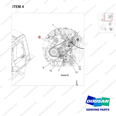 130205-01035 AIRCON GP;KUBOTA - parts diagram, item 4 shown - genuine Doosan / Bobcat forklift part