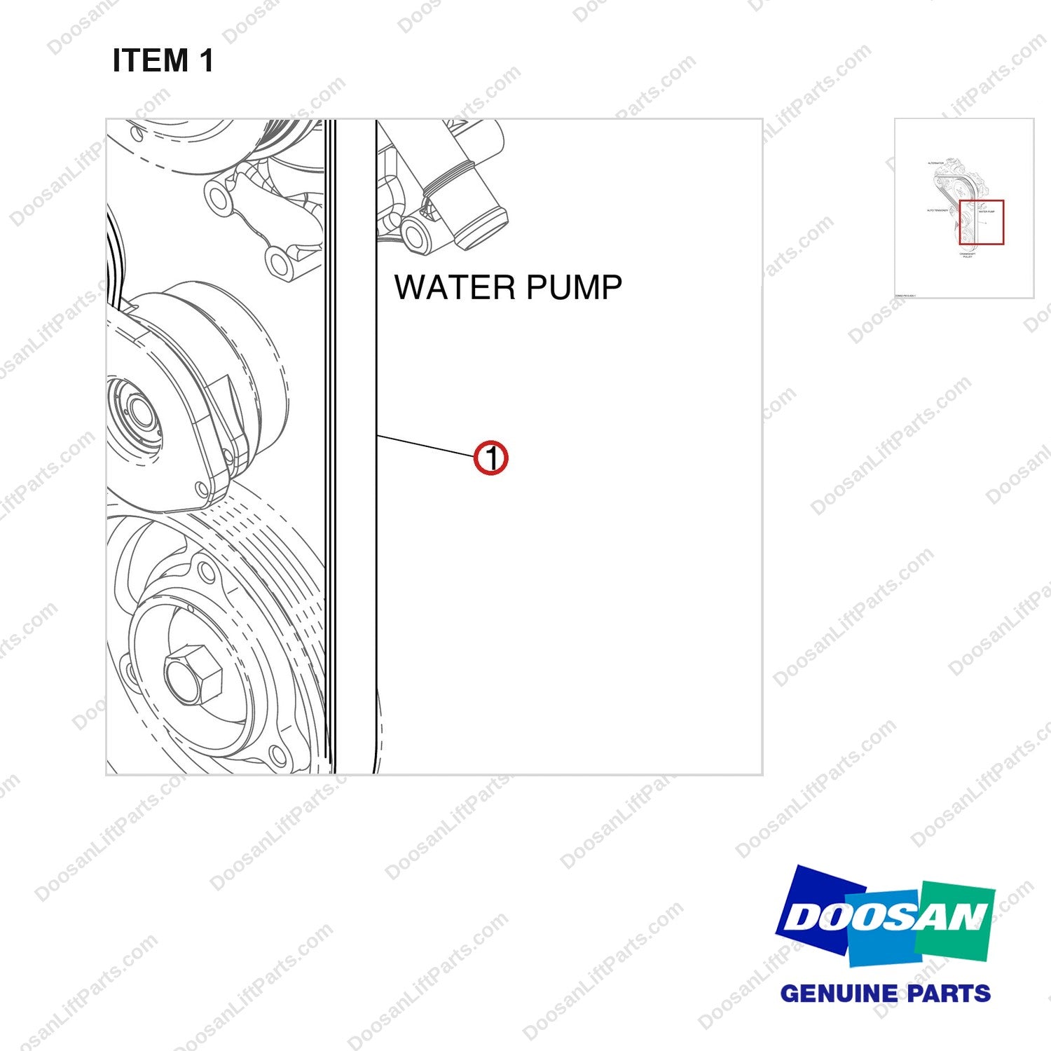 130205-01103 COOLING FAN BELT - parts diagram, item 1 shown - genuine Doosan / Bobcat forklift part