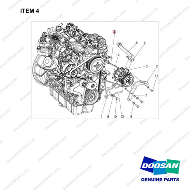 130205-01115 CONDITIONER,AIR;COMPRESSOR - full parts diagram, item 4 marked - genuine Doosan / Bobcat forklift part