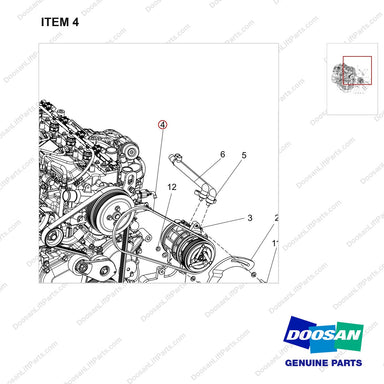 130205-01115 CONDITIONER,AIR;COMPRESSOR - parts diagram, item 4 shown - genuine Doosan / Bobcat forklift part