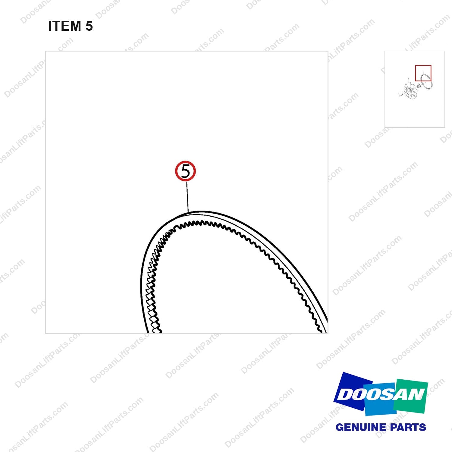 130205-01249 Cooling Fan - parts diagram, item 5 shown - genuine Doosan / Bobcat forklift part