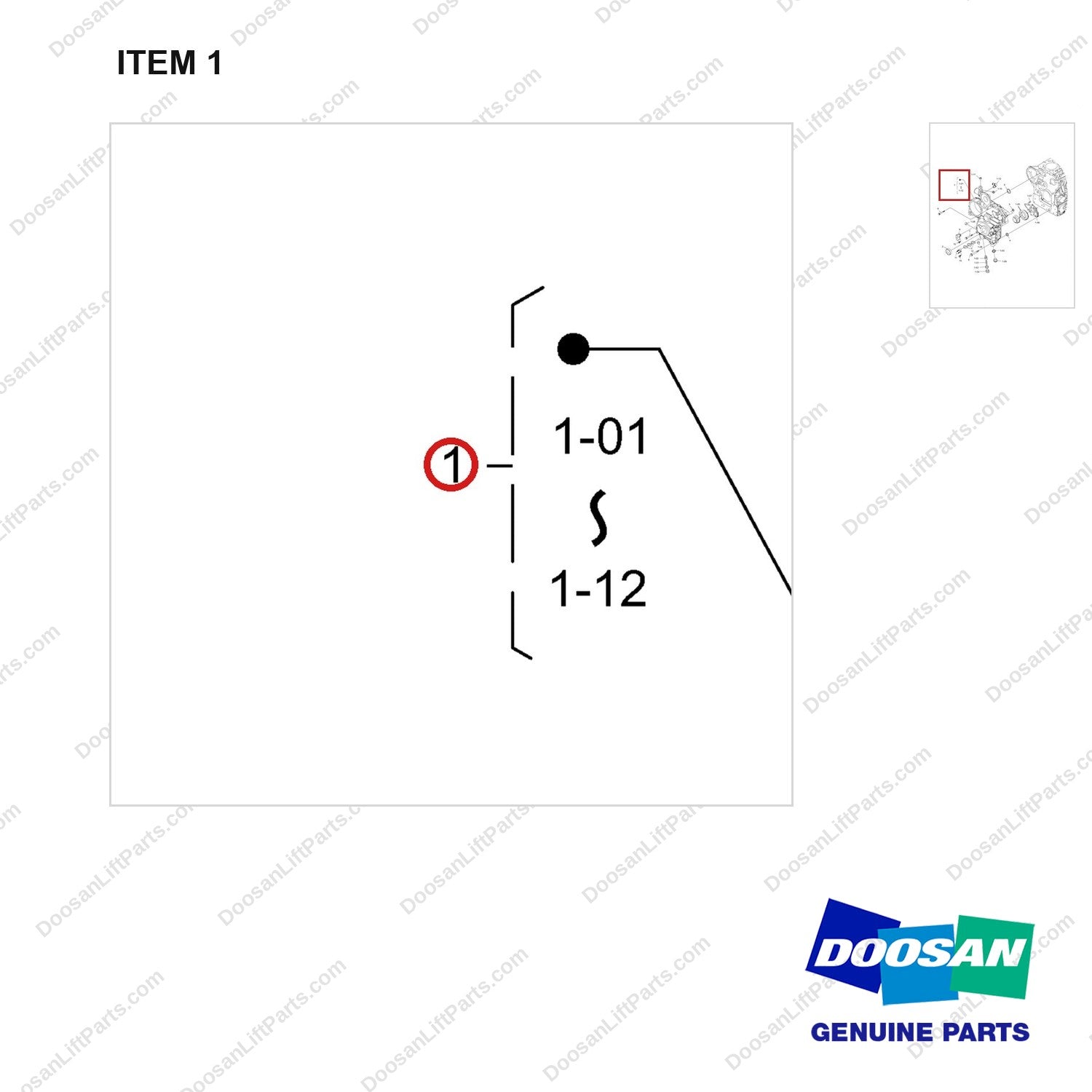 130401-00250 GEAR CASE GP - parts diagram, item 1 shown - genuine Doosan / Bobcat forklift part