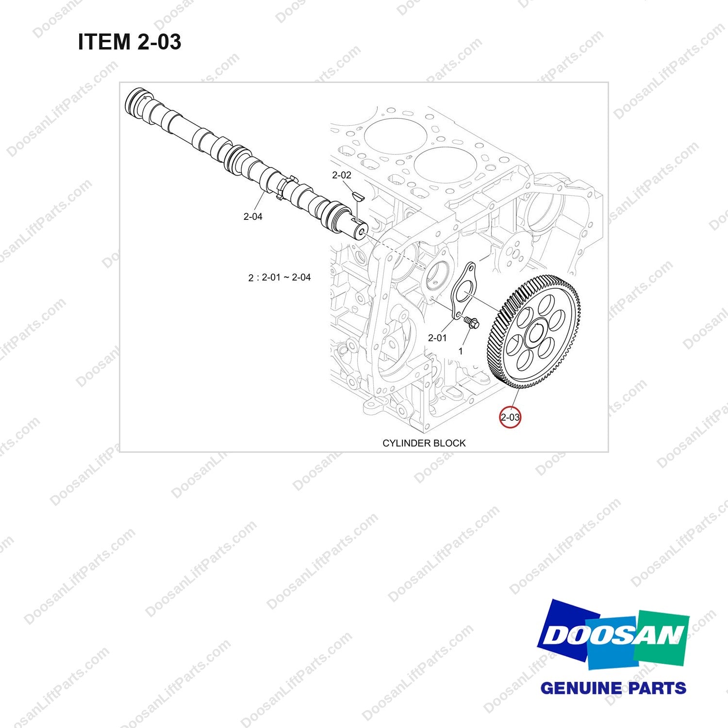 130408-00083A CAMSHAFT GROUP;DN03 - full parts diagram, item 2-03 marked - genuine Doosan / Bobcat forklift part