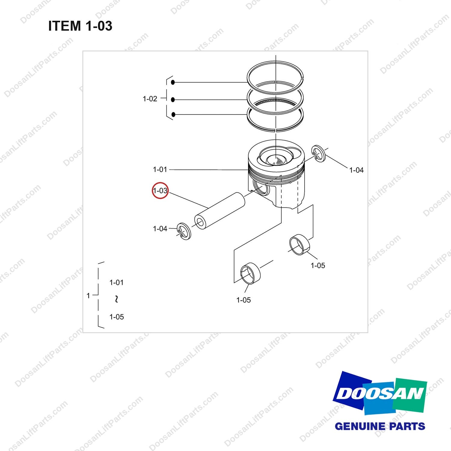 130601-00077 PISTON KIT GP - STD - full parts diagram, item 1-03 marked - genuine Doosan / Bobcat forklift part