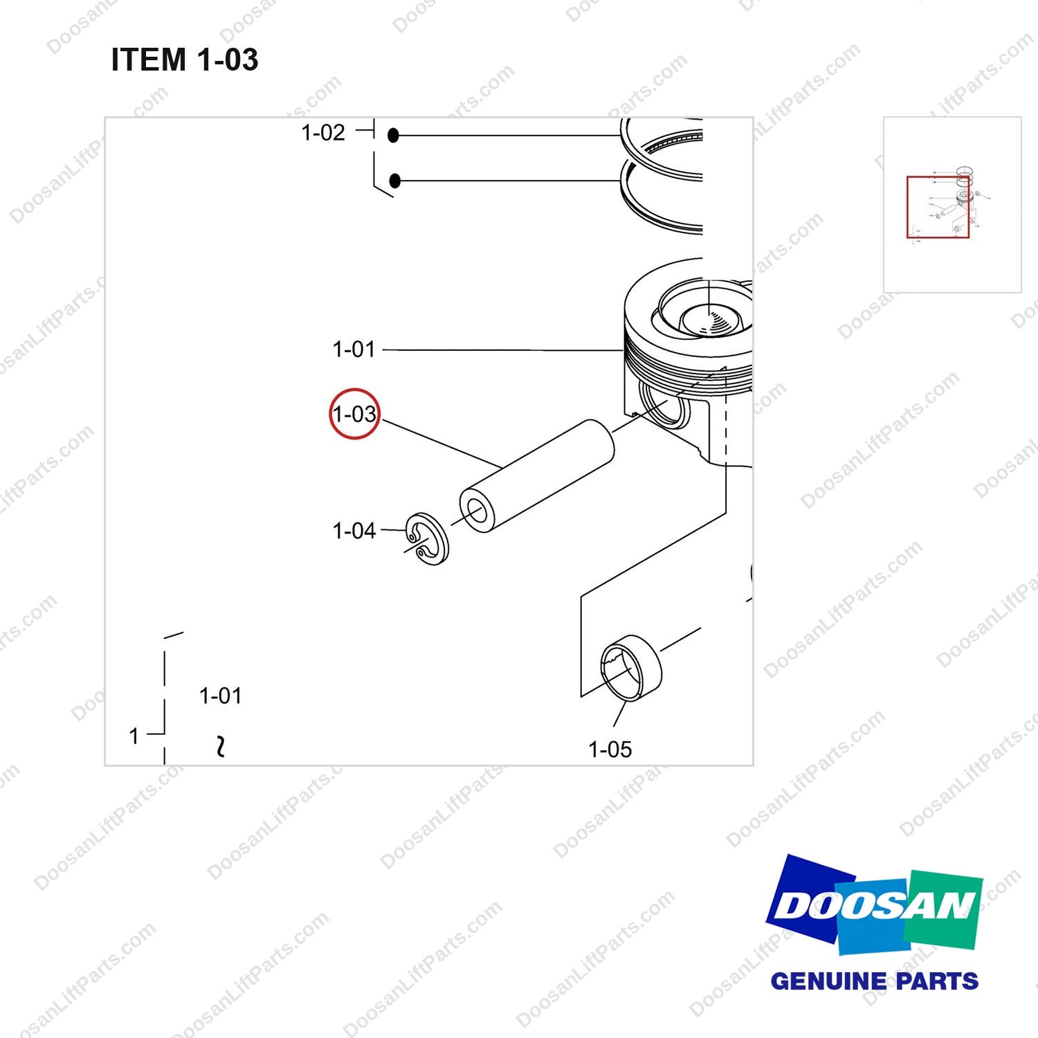 130601-00077 PISTON KIT GP - STD - parts diagram, item 1-03 shown - genuine Doosan / Bobcat forklift part