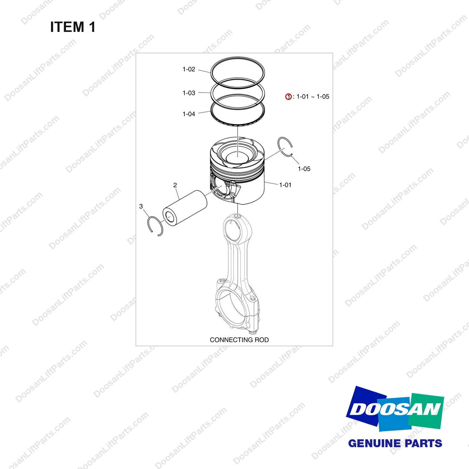 130602-02559A PISTON ASSY;DN03 - full parts diagram, item 1 marked - genuine Doosan / Bobcat forklift part