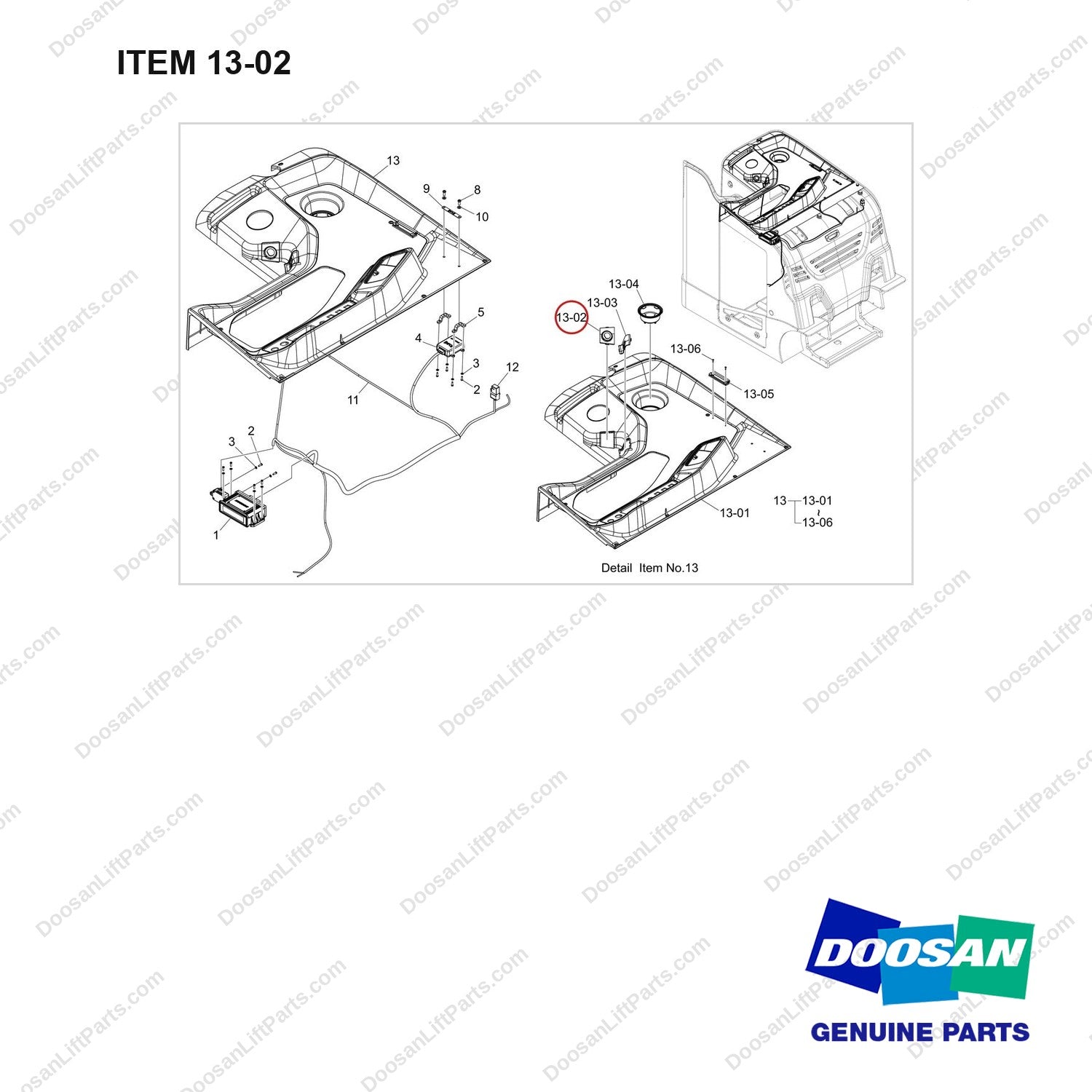 130705-00655 CH/OV AR, TMS PREMIUM - full parts diagram, item 13-02 marked - genuine Doosan / Bobcat forklift part